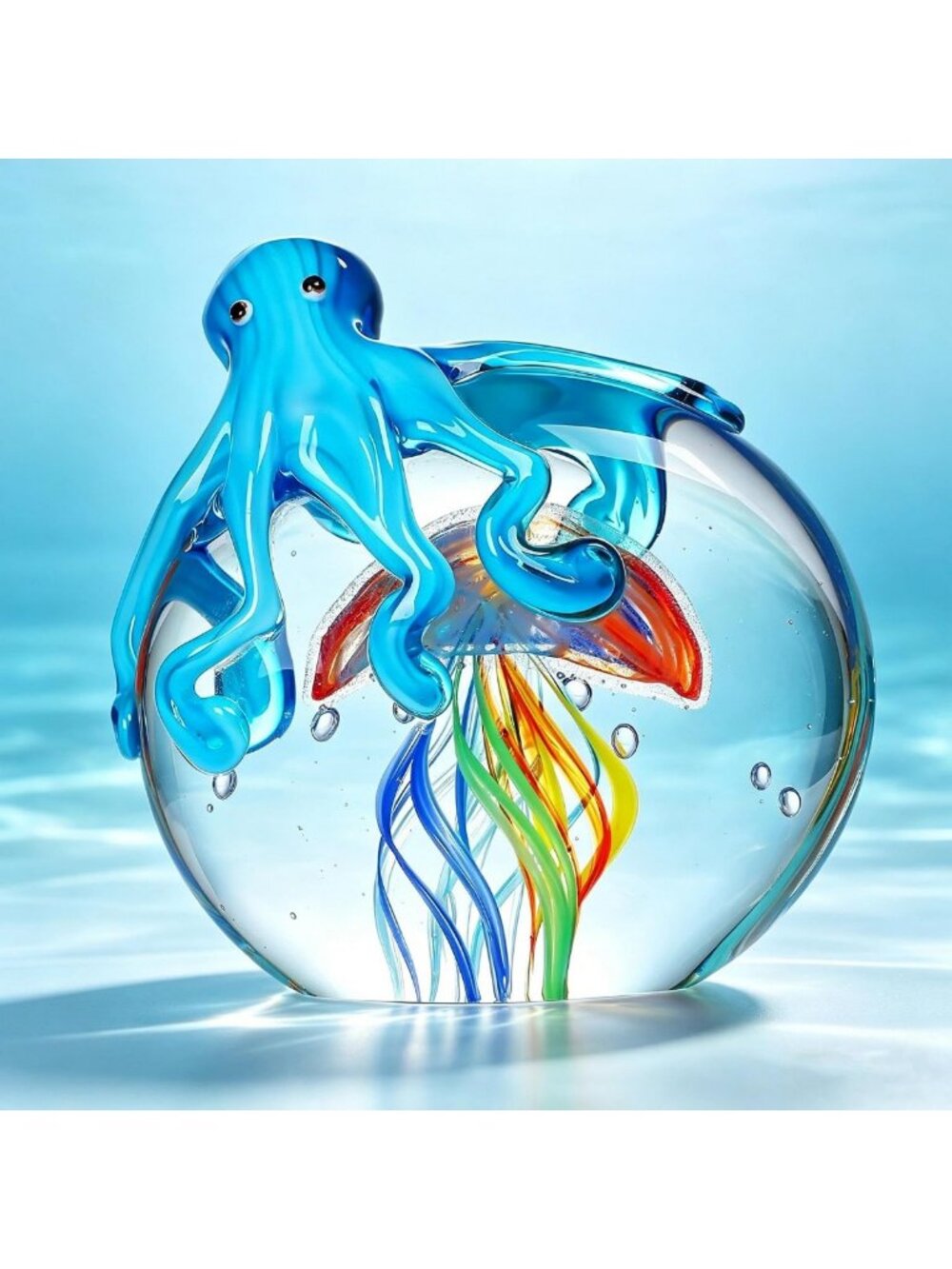 Colorful 5.3" Glass Octopus & Jellyfish Figurines - Unique Collectible Decor